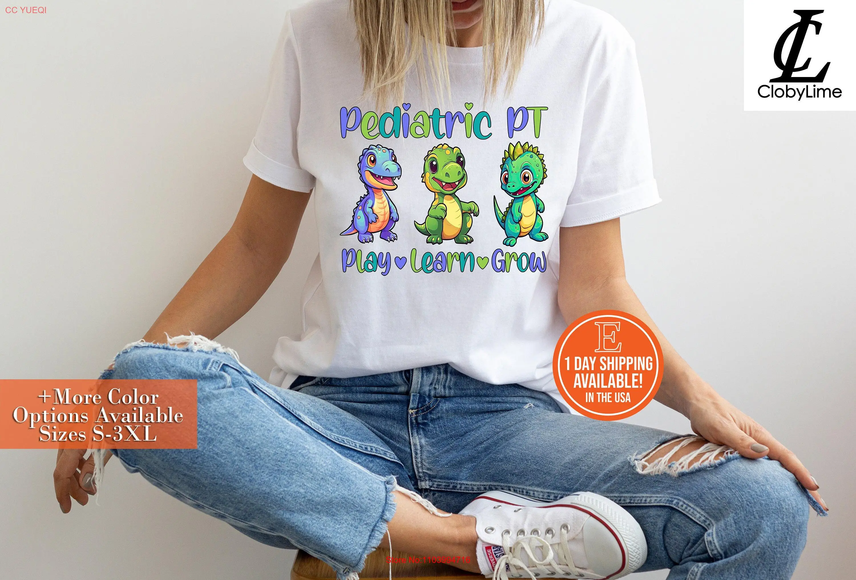 

Pediatric PT Play Learn Grow Women Kids T Shirt Physical Therapy for Therapist s long or short sleeves