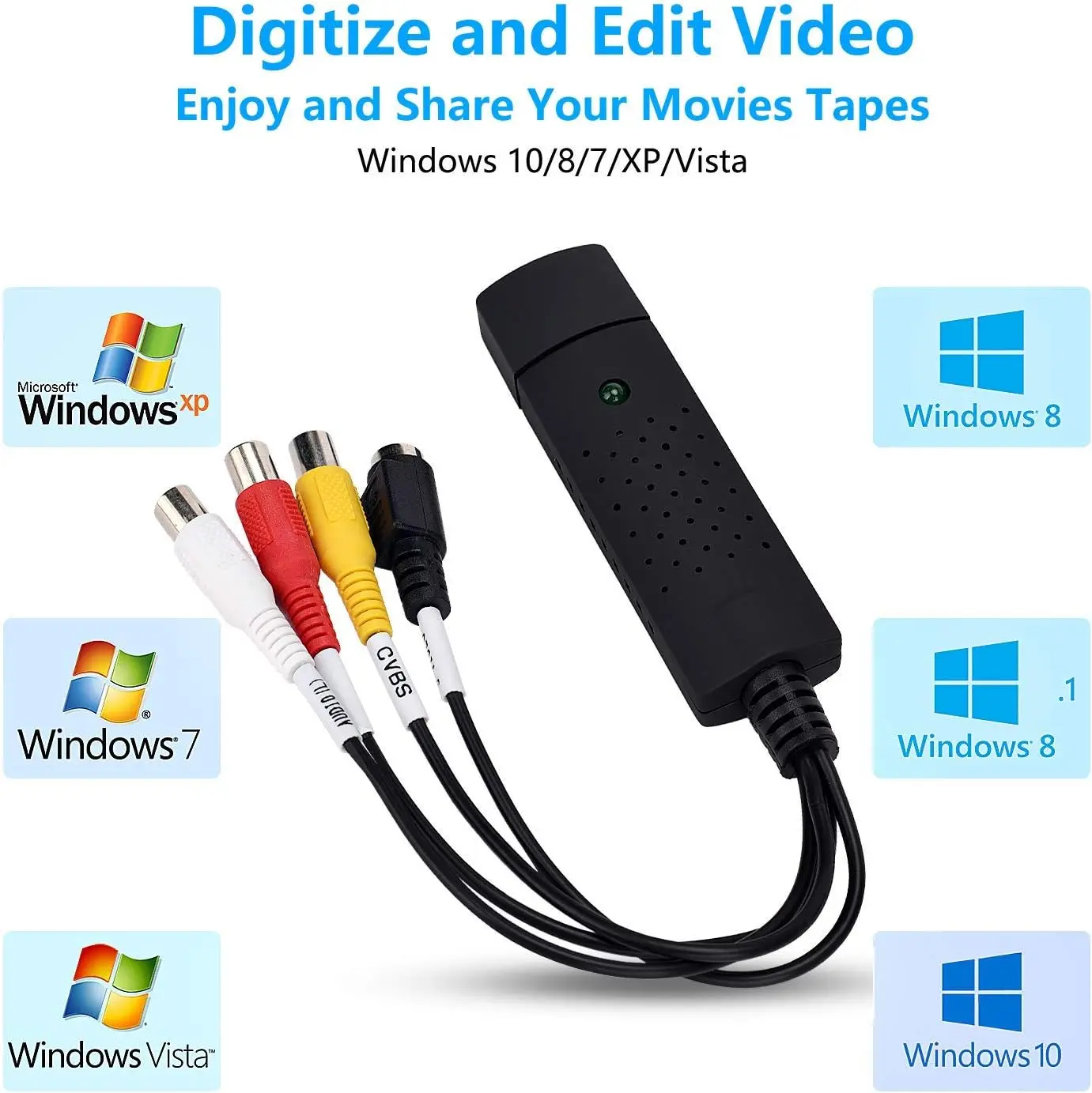 USB Audio Video Converter VHS To Digital Converter Video Capture Card Digitize From Analog Video VCR VHS DVD for Windows 7 8 10