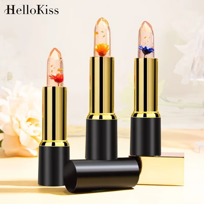 Luxuriöser, farbwechselnder Lippenstift mit Goldfolien-Gelee-Blume, feuchtigkeitsspendender, langanhaltender, nährender Lipgloss für den ganzen Tag