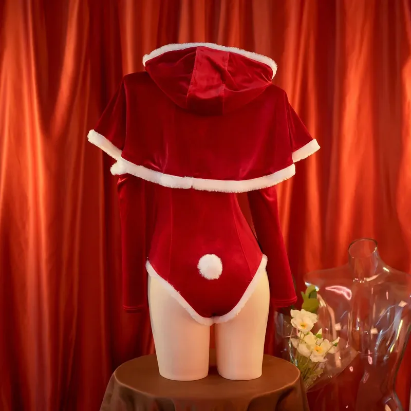 핫토이즈 애니메이션 그룹 크리스마스 유니폼 세트 바디수트 레드 후드 숏캡 스타킹 의상 코스프레 코스튬