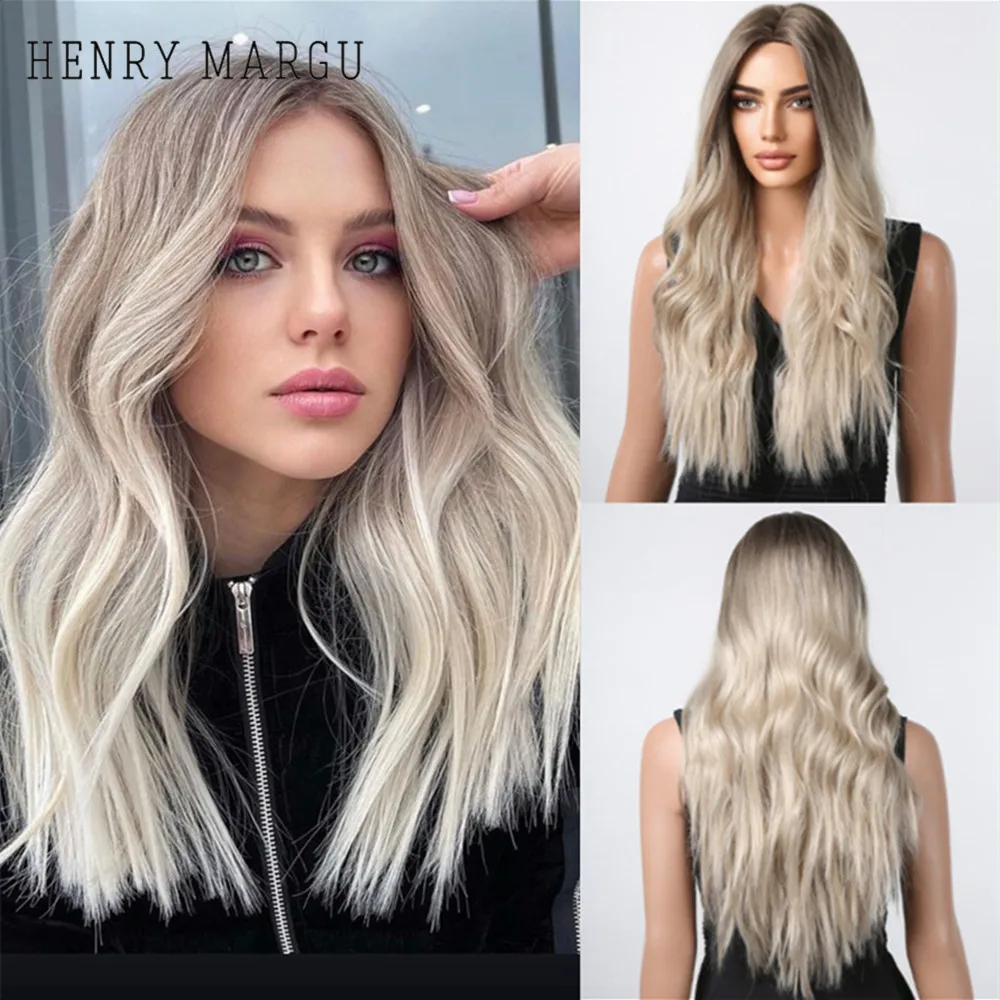 HENRY MARGU Long Ash Blonde Wig for Women Blonde Middle Part Wave Hair Wigs Natural Light Brown Cosplay Party Wig Heat Resistant