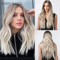 HENRY MARGU Long Ash Blonde Wig for Women Blonde Middle Part Wave Hair Wigs Natural Light Brown Cosplay Party Wig Heat Resistant