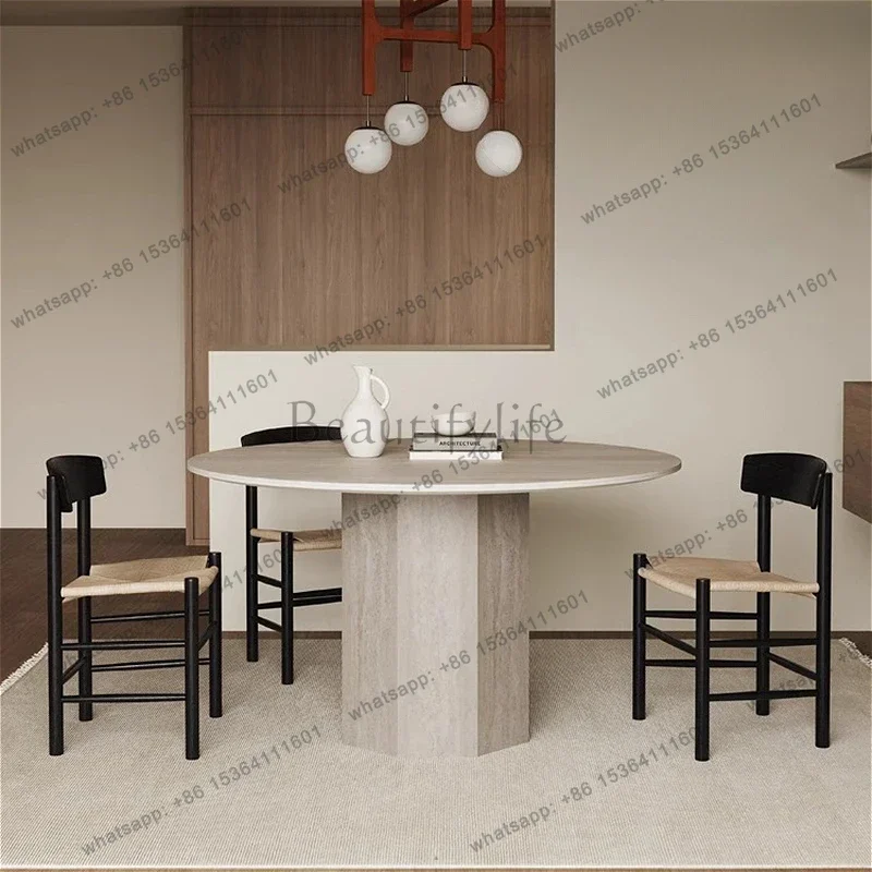 

Medieval Style Marble Plate Dining Tables Modern Simple Solid Wood Kitchen Round Table
