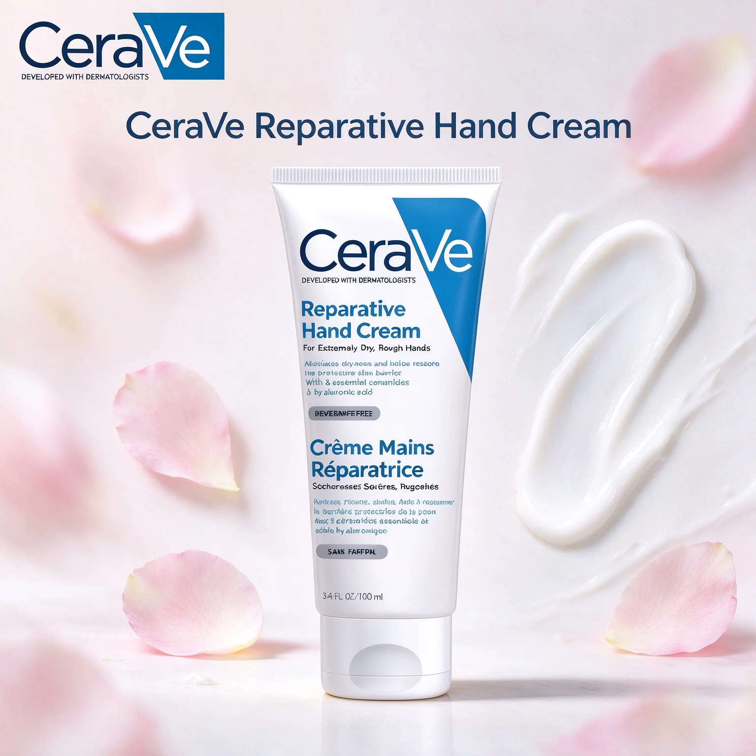 CeraVe Reparative Hand Cream 3OZ 100ml Ceramide Moisturizer Repair Rough Cracked Dry Hands Non-greasy Fragrance Free Lotion