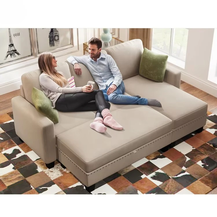 New Arrival Kd Assembly Sofa L Shape Modular Couch Fabric Gray Living Room Furniture Sectional Sofa Set G1066
