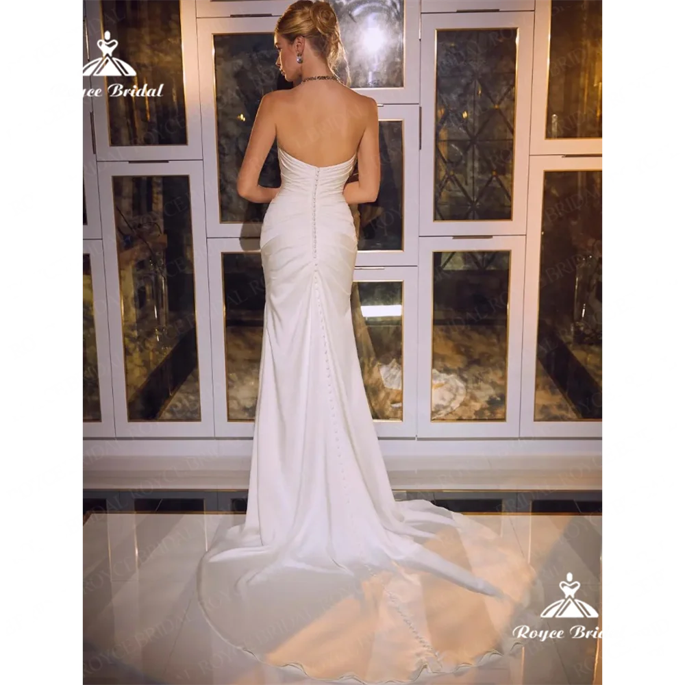 Roycebridal свадебное платье русалки без бретелек 2025, атласное свадебное платье со шлейфом и открытой спиной, индивидуальное платье de novrobe de mariée