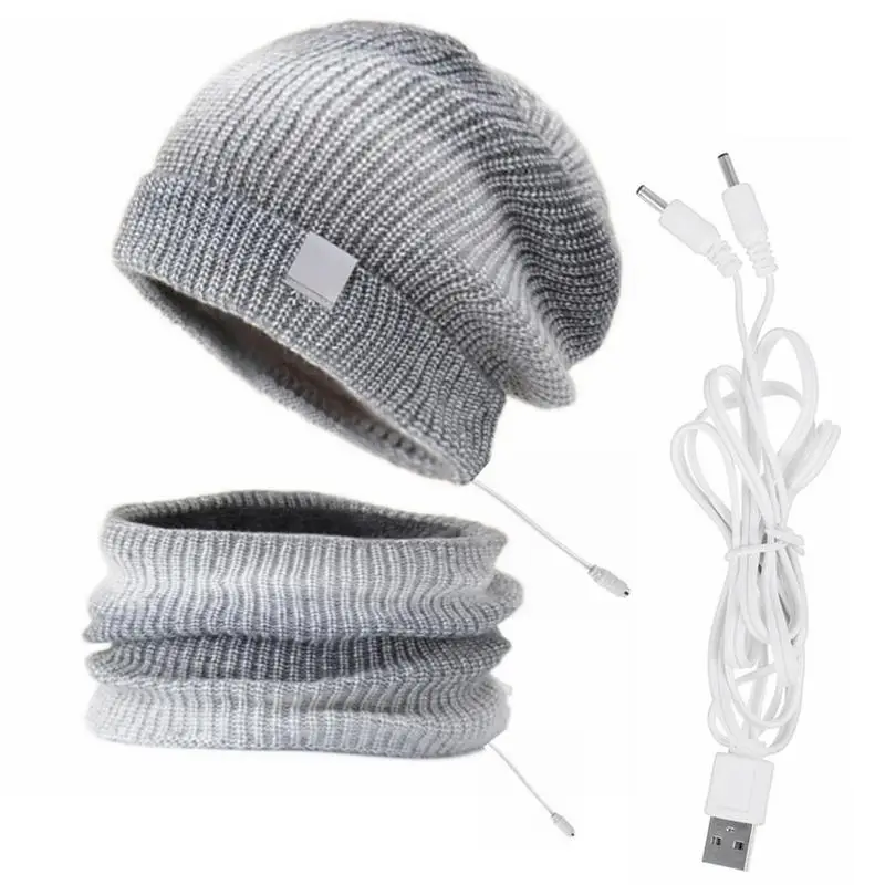 USB Heated Hat Scarf Set Warm Thick Scarf Men Women Winter Neck Warmer Hat For Indoor And Outdoor Sports