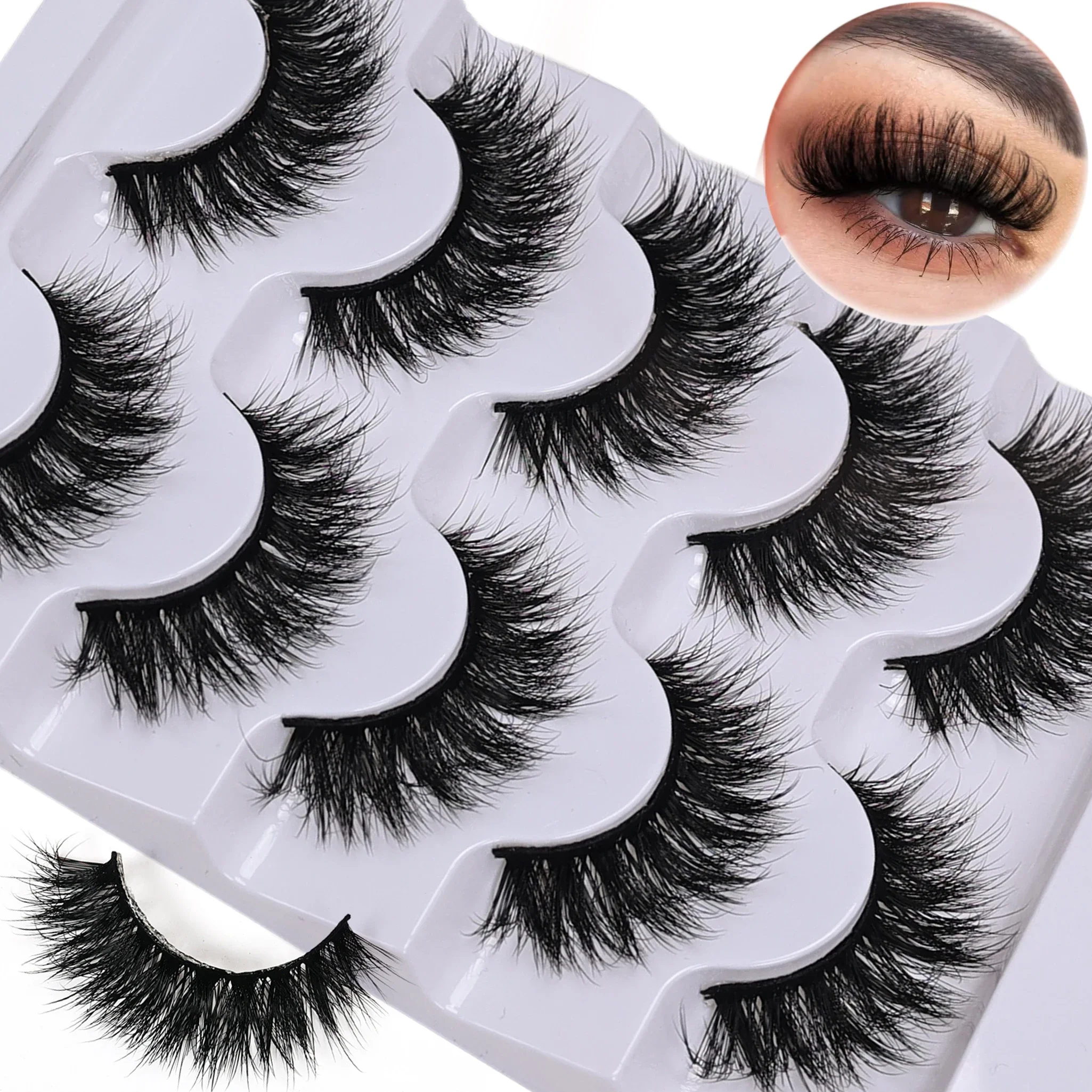 5 Pairs Lashes Fluffy Lashes Wispy 6D Volume False Eyelashes  Soft Curly Fake Lashes For Daily Party Festival Makeup Use