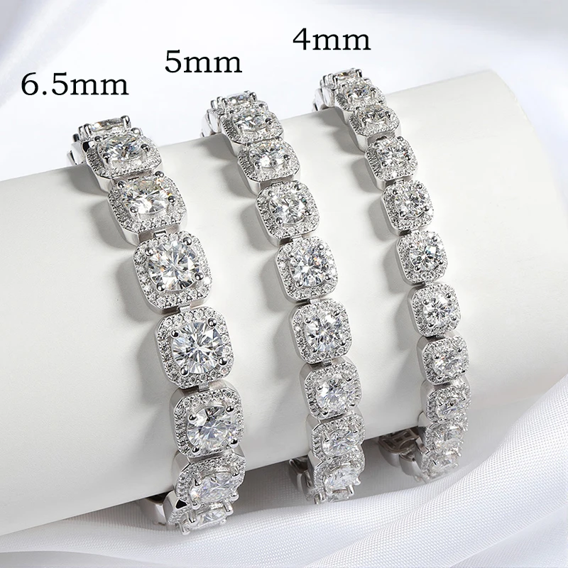 Men Women 4‑6.5mm D‑Color VVS1 Full‑Paved Moissanite Tennis Bangle Bracelet S925 Sterling Silver GRA Certified Pass Diamond Tester Classic Luxury Fine Jewelry Party Wedding Gift