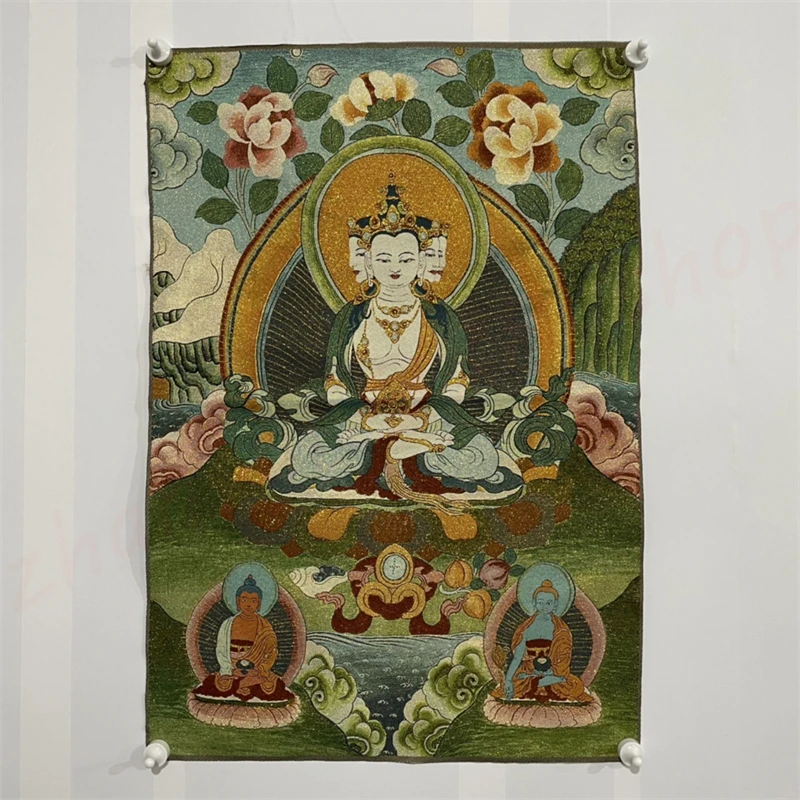 

Auspicious Tangka Tibetan Buddha's Great Day Tathagata, Exquisite Home, Religious Decoration Crafts, Brocade Cloth Painting