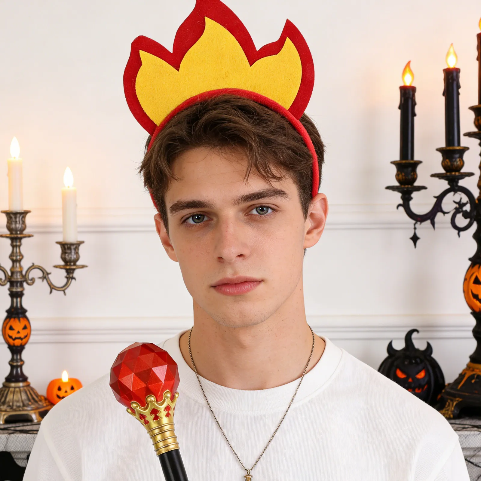 

Набор: повязка на голову с пламенем и королевский скипетр – аксессуары для костюма огненного короля, реквизит для Хэллоуина, карнавала, косплея, вечеринок и фестивалей