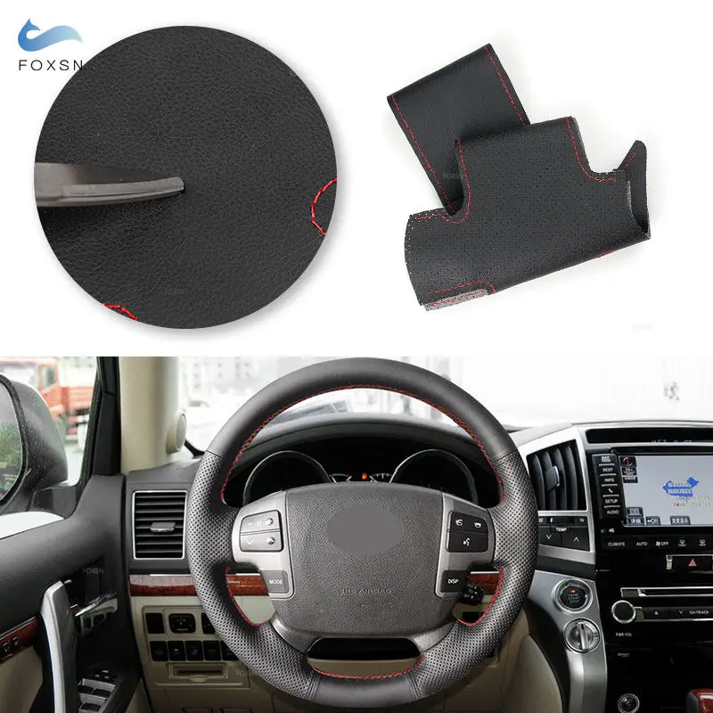 Car Steering Wheel Perforated Leather Cover For Toyota Land Cruiser 2008-2015 Tundra 2007-2013 Sequoia 2008-2013 w/Threads Strip