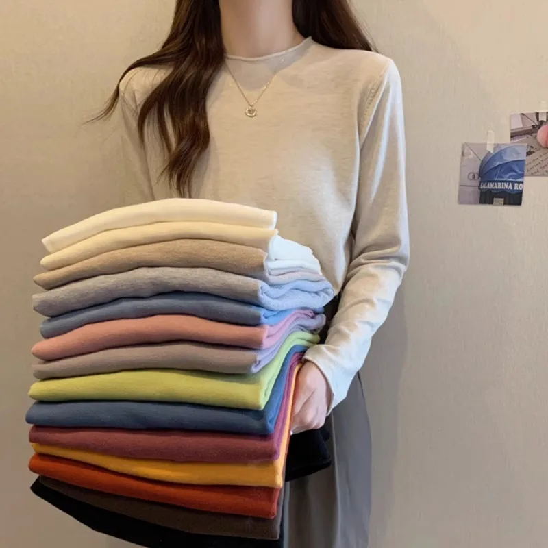 

Early Autumn Color Knitted Base Shirt Women's Casual Long Sleeve round Neck Top Korean Style Versatile Elegant Sweater