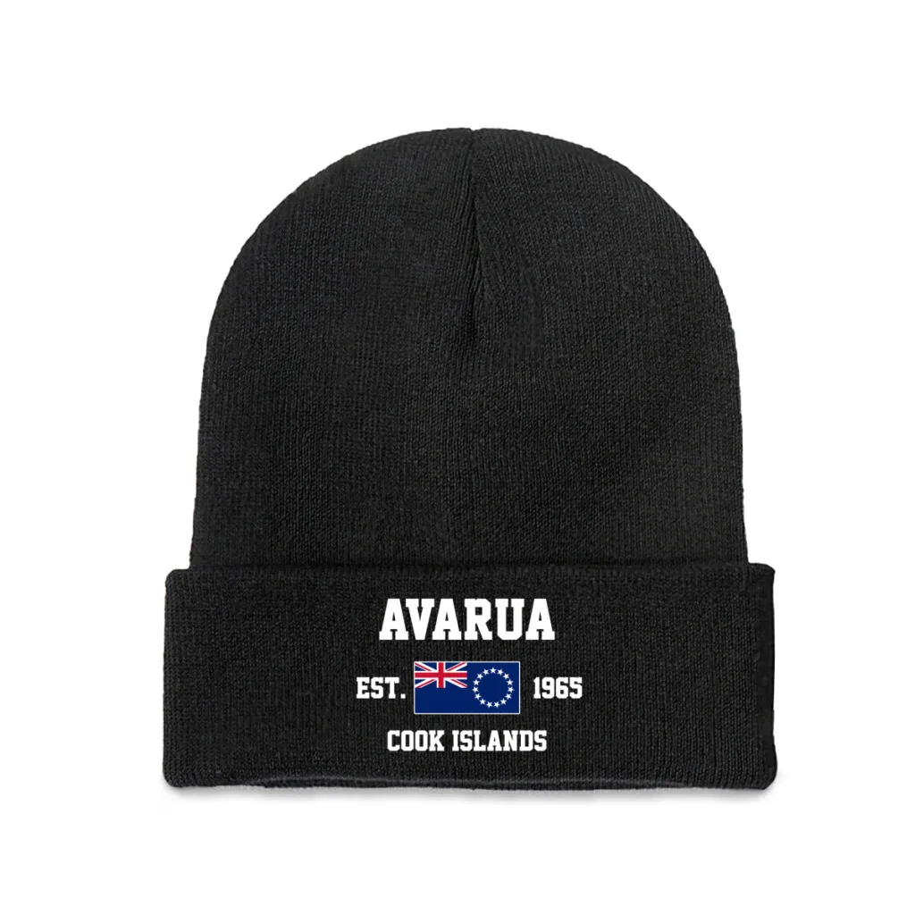Cook Islands EST.1965 Avarua Capital Men Women Unisex Knitted Hat Winter Autumn Print Beanie Cap Warm Bonnet