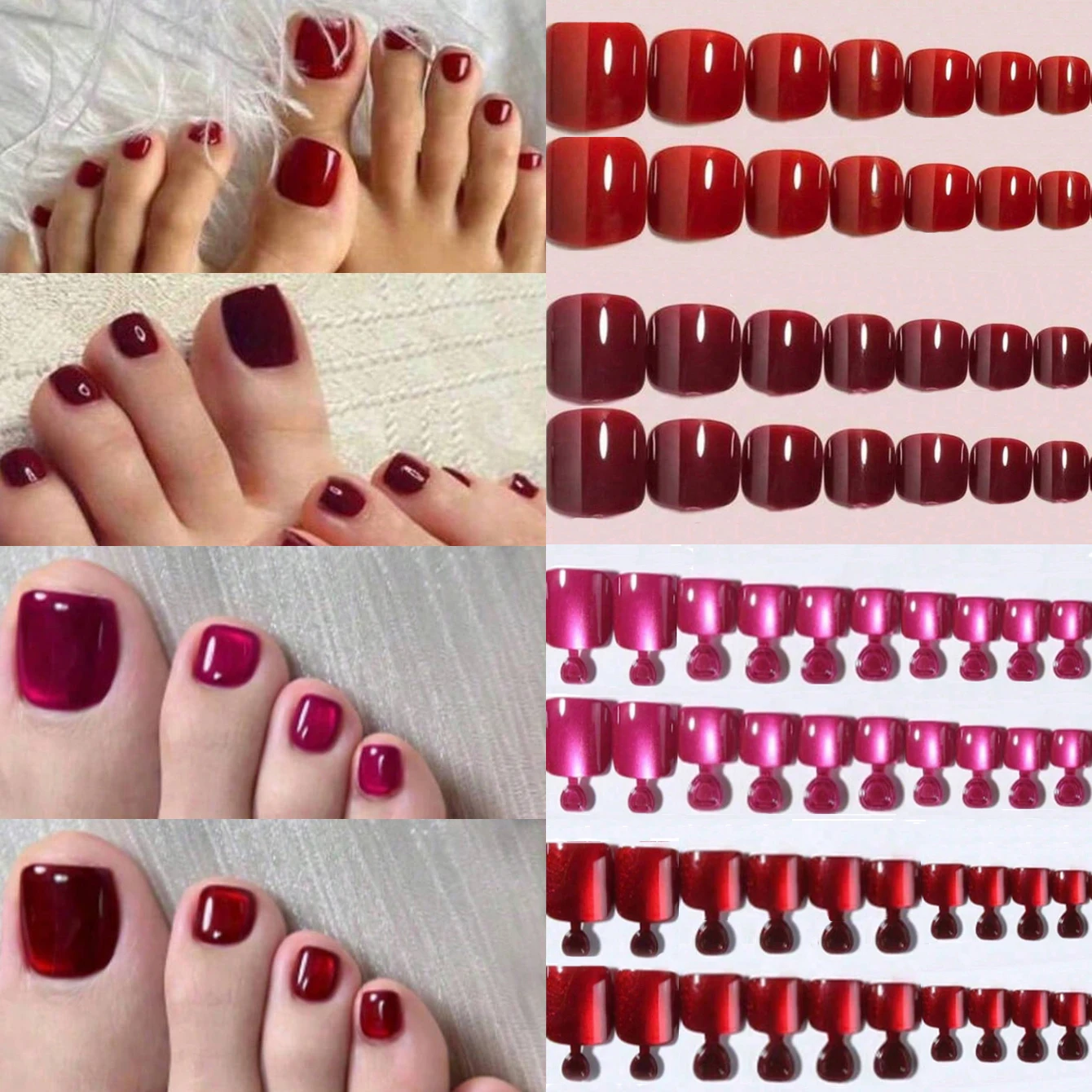 96PCS Acrylic Presser Foot Shaped Short Fake Toe With Cat Eye Design Fake Toe Nail Fully Covered Toe Nail Tip Artificial Toe Nai