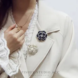 Pearl Temperament Drop Oil Alloy Camellia Breast Flower Female Temperament Small Fragrant Style Brooch High-end Suit Sweater Pin