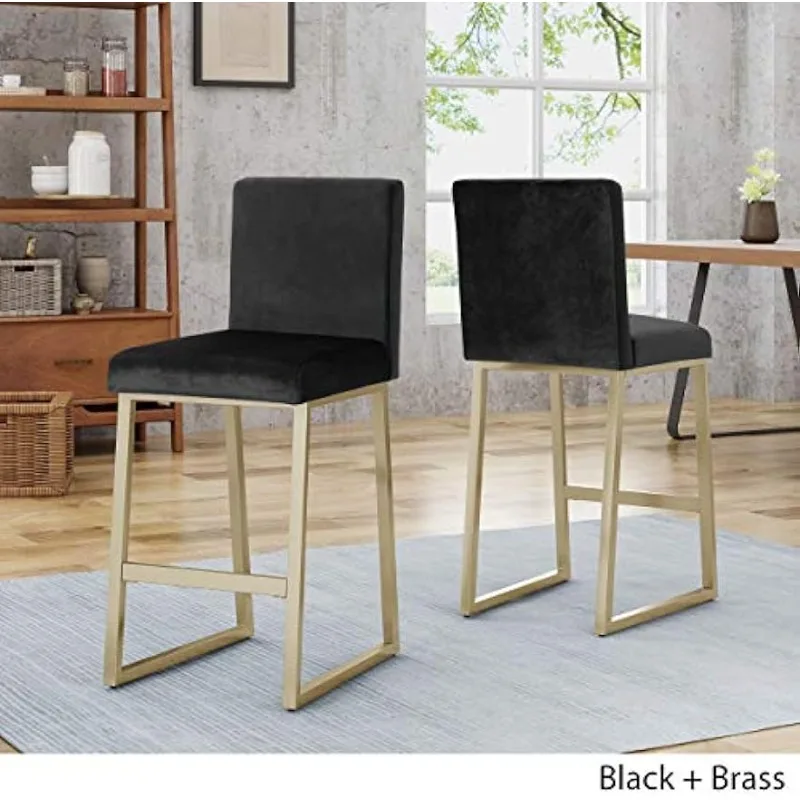 Great Deal Furniture Christopher Knight Home Lexi Modern Velvet Barstools, Black and Brass (Set of 2)