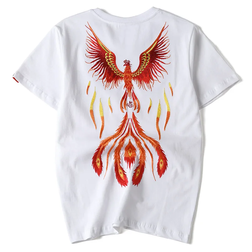 Men\'s Sukajan Phoenix Embroidery Tshirt Short Sleeve Cotton Summer Men T Shirt Streetwear Mens Clothes