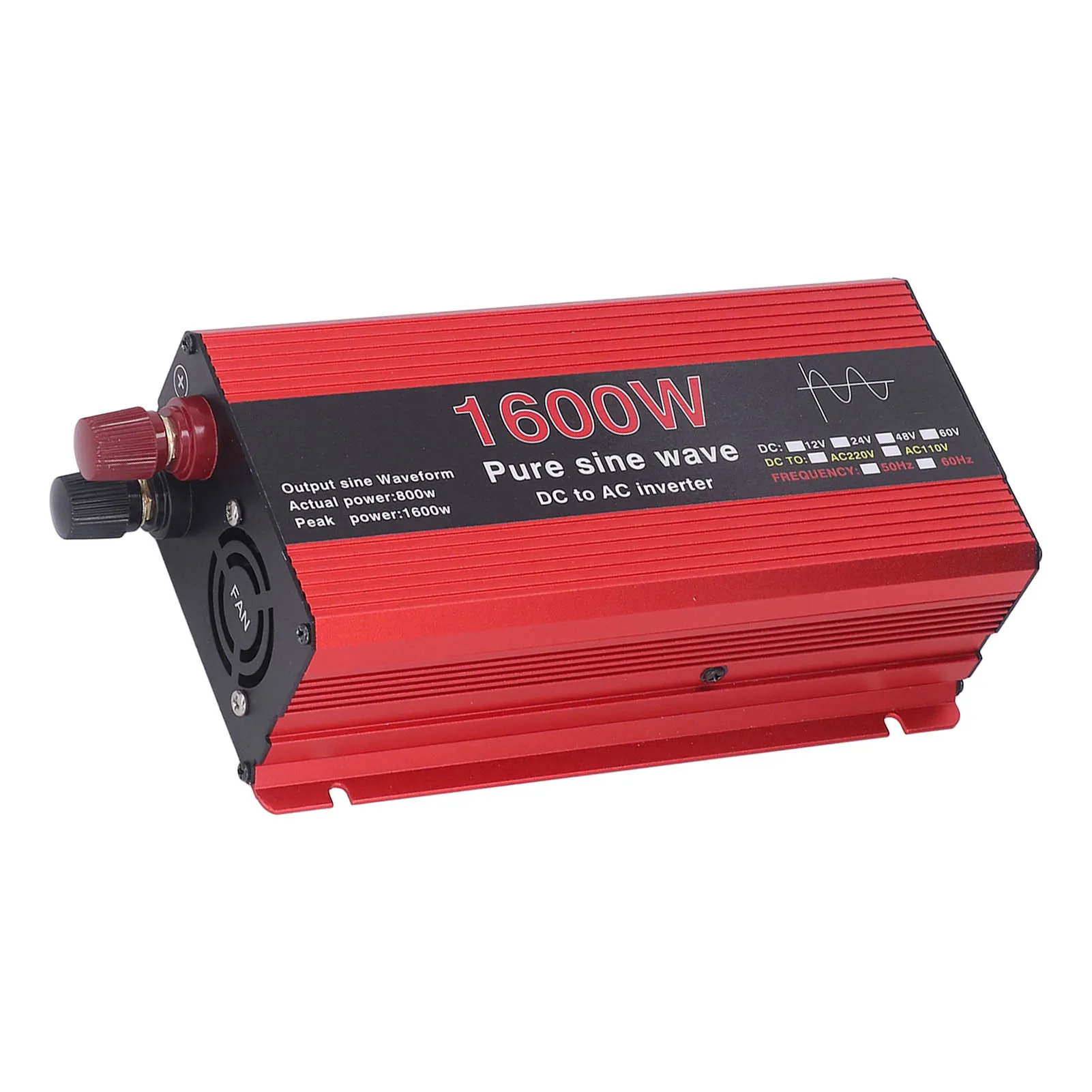 Inversor de onda sinusoidal pura 1600W protector de aleación de aluminio inversor Solar de coche al aire libre para barco DC12V a AC220V