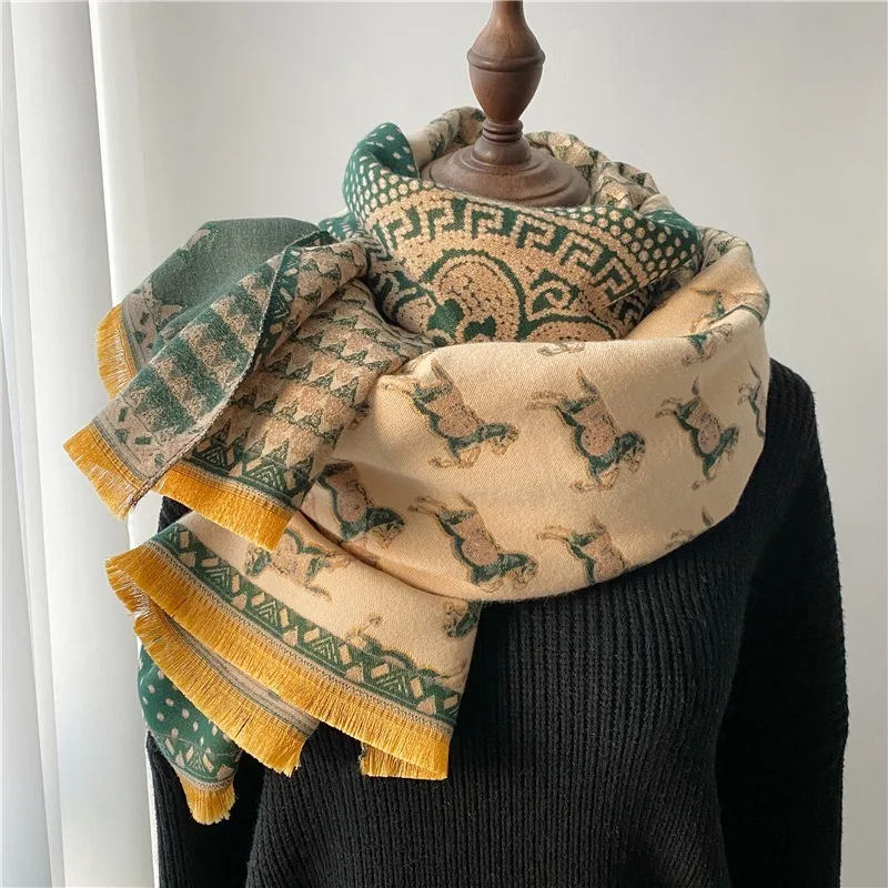 

Autumn and Winter New Carriage Warm Wool Scarf Women's Winter Double-sided Cashmere Thickened Scarf Shawl