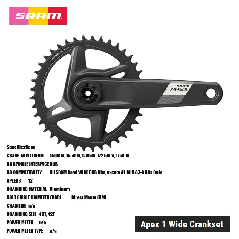 SRAM Apex 1 Wide Crankset 12 SPEED Aluminum Wide chainline crankset MTB & Road bicycle acesssories cycling