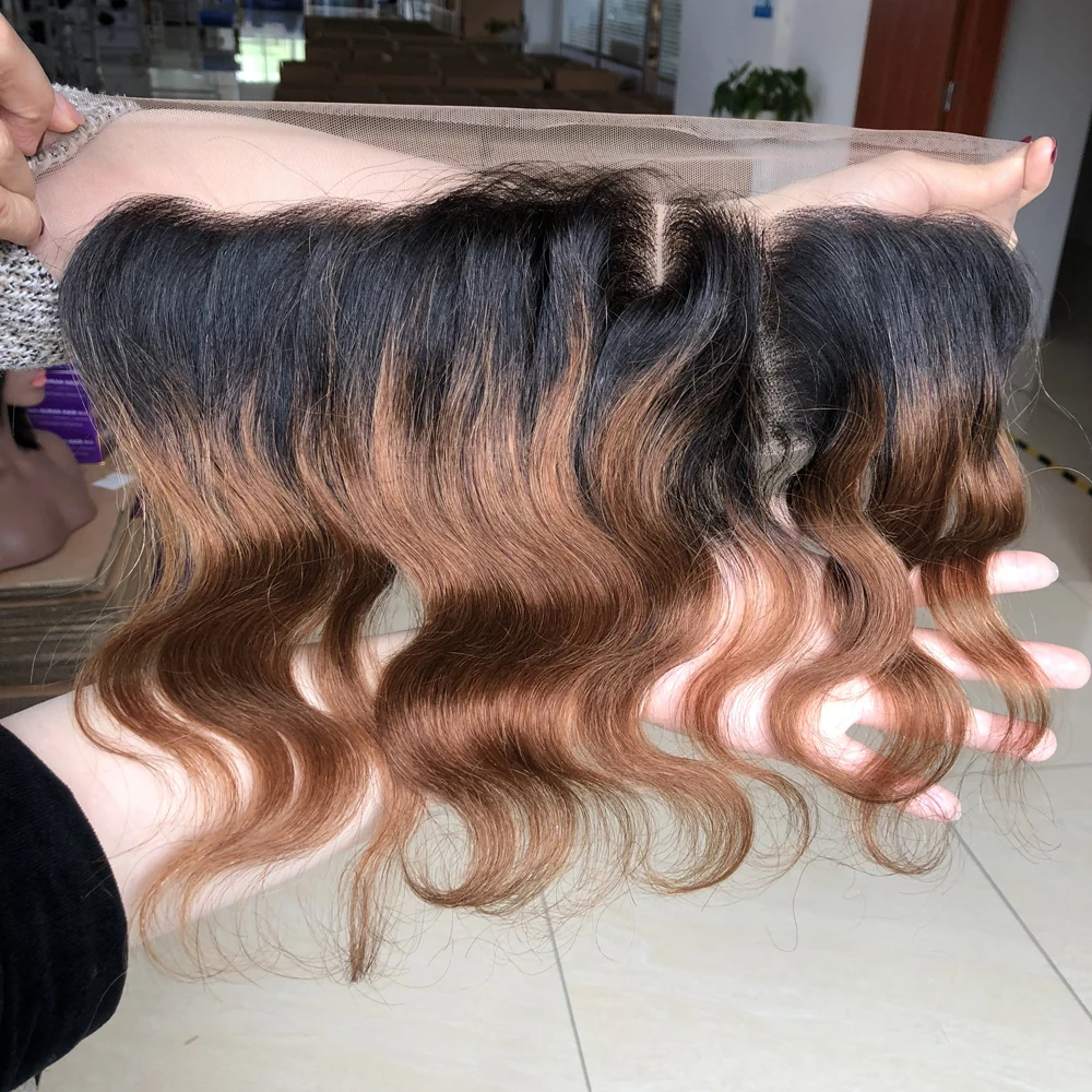 Fasci di onde del corpo Ombre con fasci di capelli umani indiani frontali con chiusura in pizzo colorato 1B 27 30 99J fasci di estensioni dei capelli