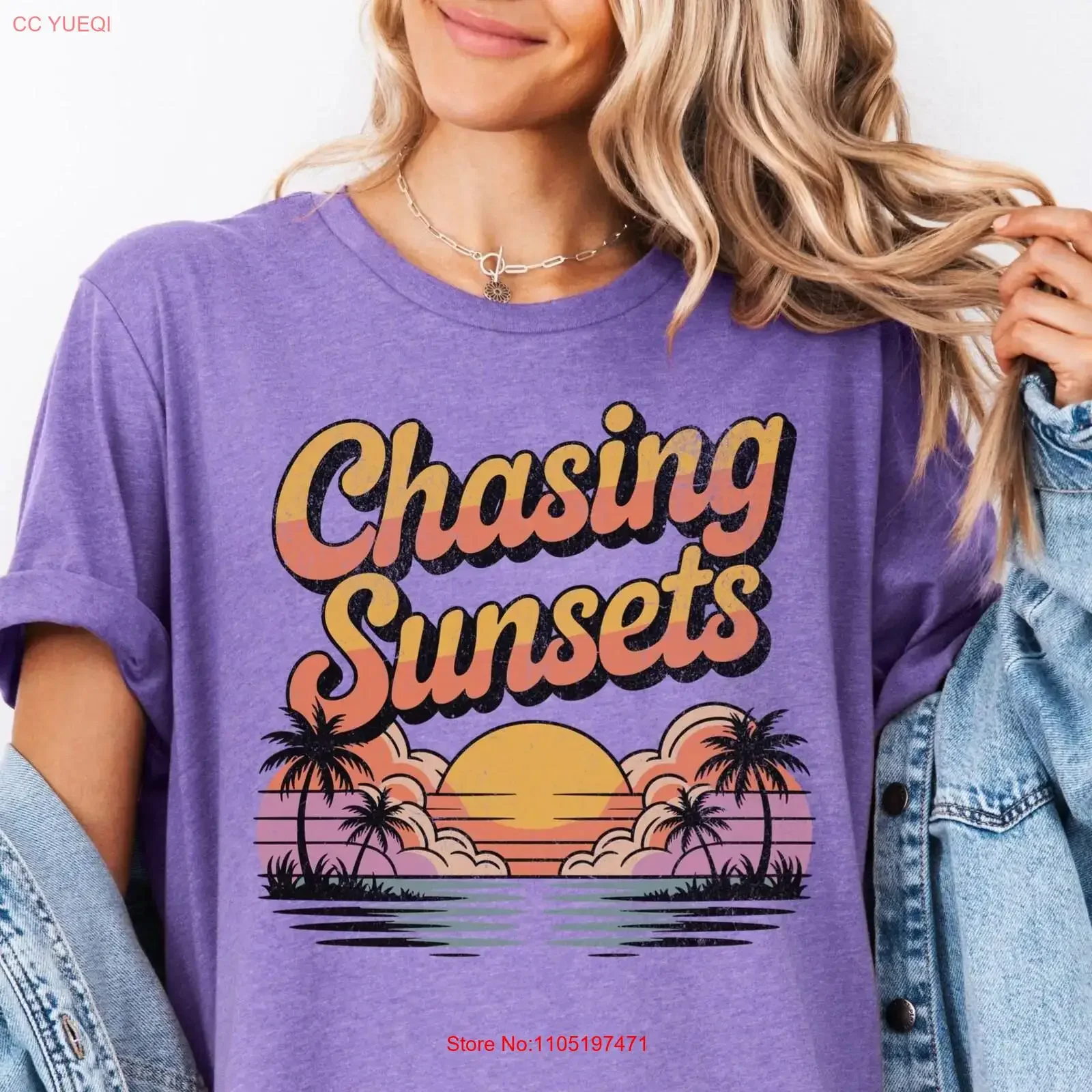 

Chasing Sunsets T Shirt Jersey for Beach Lovers Casual Wear Summer Vibes Friends Travel vintage Washed homme Stylish fashion