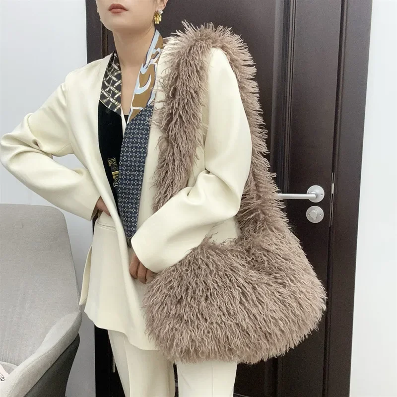 Long Plush Women\'s Large Shoulder Bag Luxury Faux Fur Female Messenger Bags Y2k Punk Girls Fluffy Tote Handbags Crossbody Bag