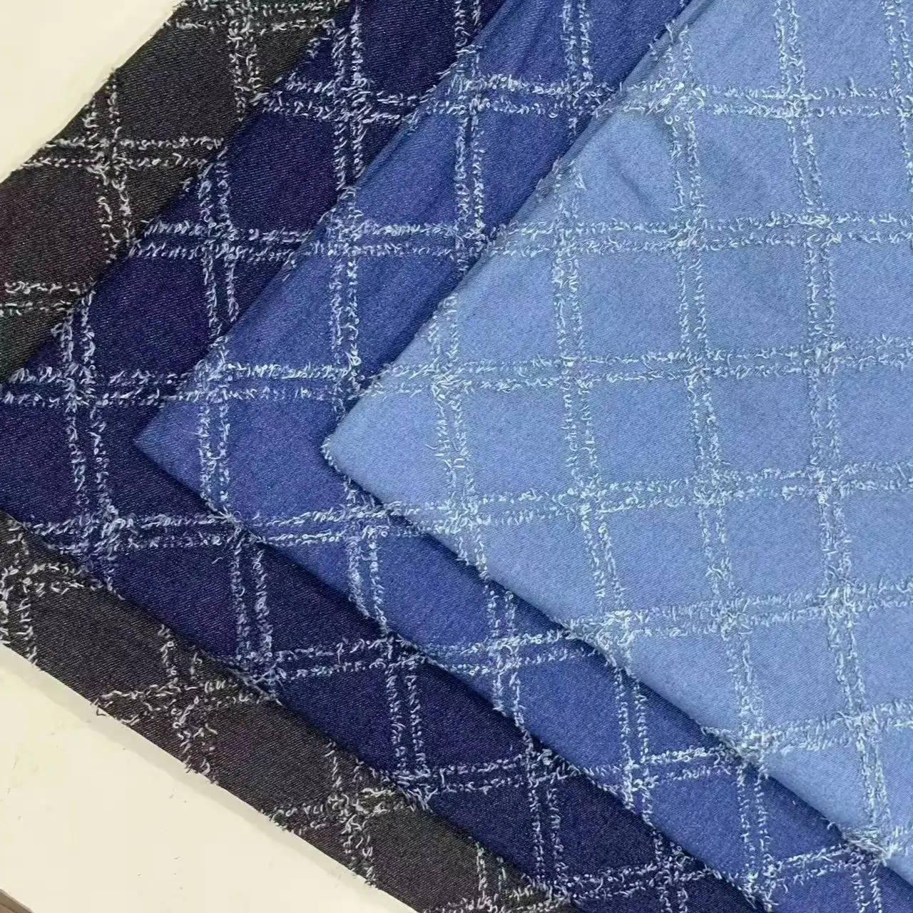 

Denim Fabric Washed Denim Sewing Dresses Bags Pants Hats DIY Textile Cloth Soft and Wearable Rhombus Geometric Pattern Design