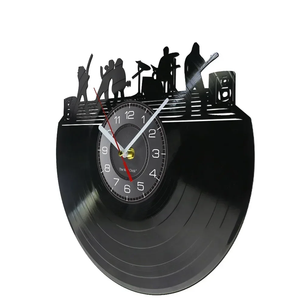 Rock Band on Stage Black & White Wall Art Vintage Vinyl Record LP Wall Art Silent Wall Clock Music Band Live Music Studio Decor