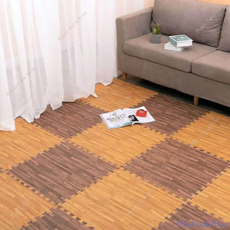 Wood Pattern Flooring Square Puzzle Living Room Rug Tiles Foam Baby Play Mats Kids Carpet Mat for Home Decoration 30x30cm8/16Pcs
