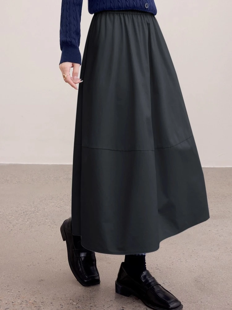 SENTUBILA faldas acampanadas para mujer 100% algodón 2025 otoño faldas largas negras holgadas simples falda cálida y cómoda para mujer de oficina 153QG2856