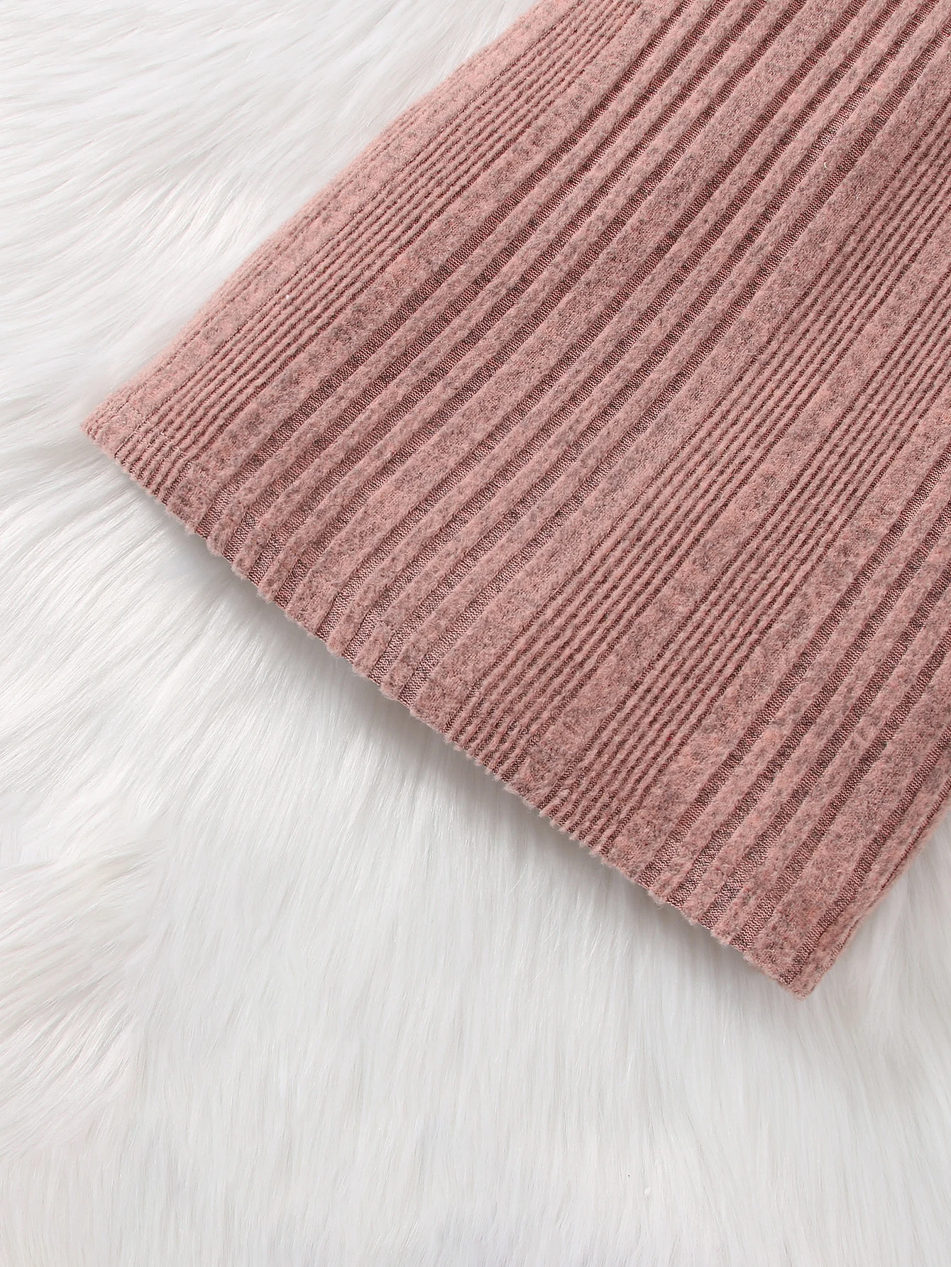 Autumn and winter girls\' long sleeved round neck solid color pit stripe casual fashion cute knitted dress