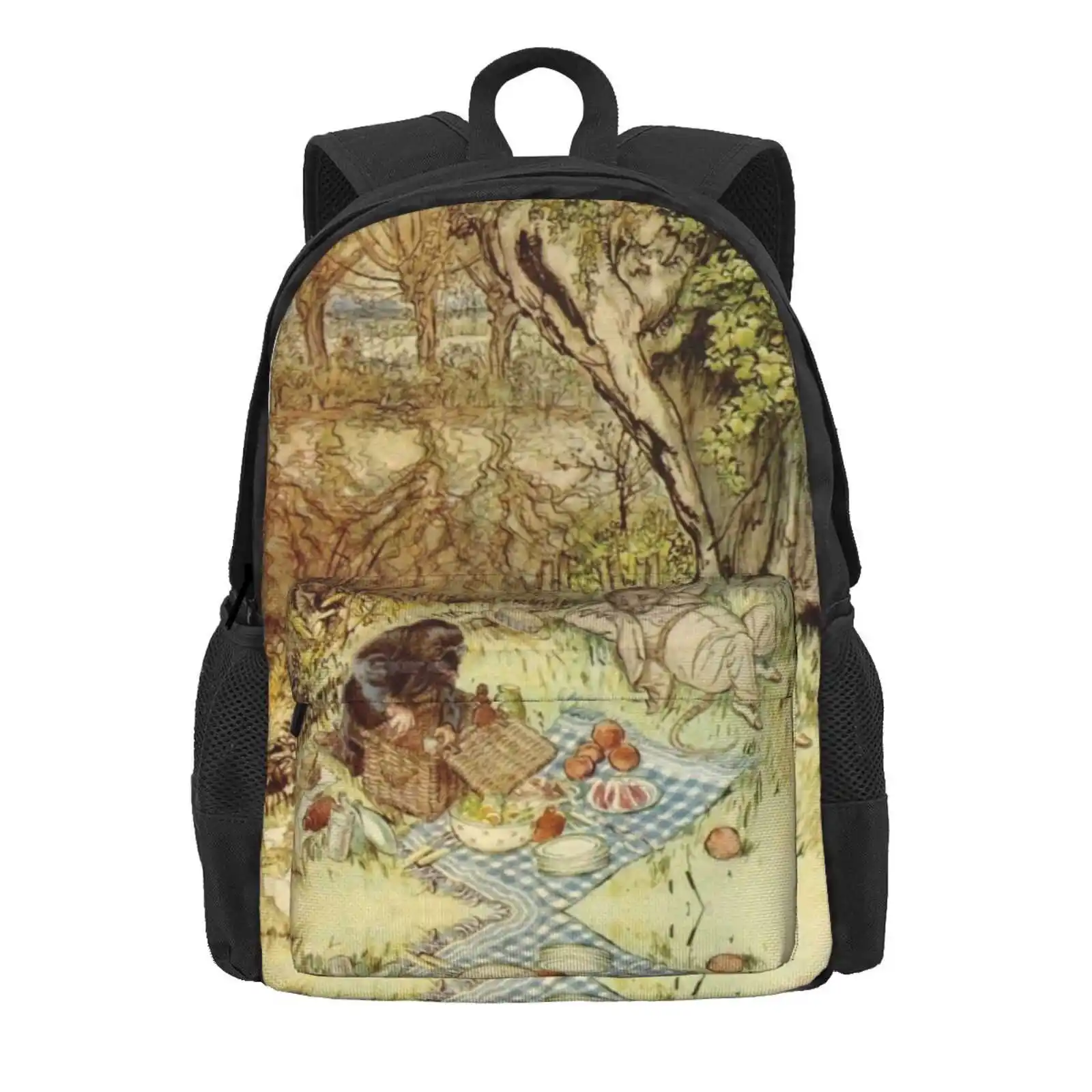 Rat And Mole Have A Picnic - The Wind In The Willows - Arthur Rackham Hot Sale Schoolbag Backpack Fashion Bags Wind In The