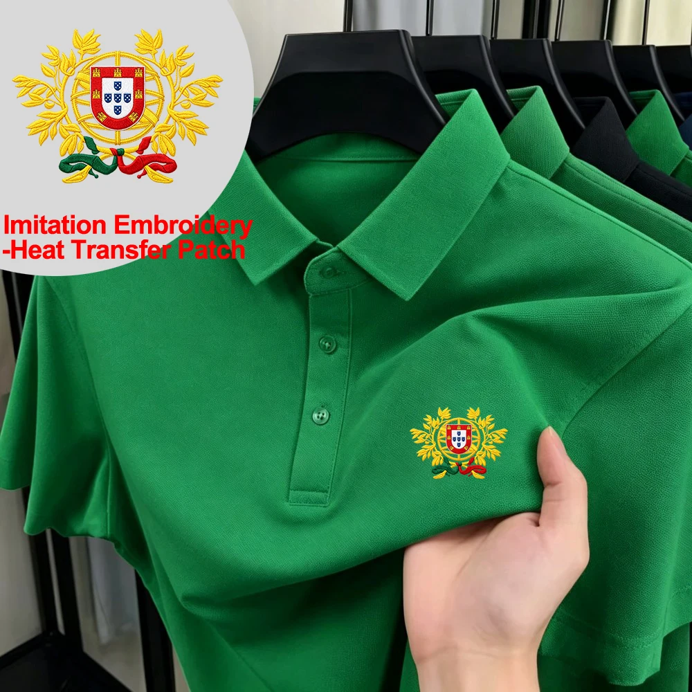 Portugal Coat Of Arms Prints Polo Shirt Mens Summer Breathable Lapel T-Shirts Casual Short Sleeve Clothes Basic Commuting Tops