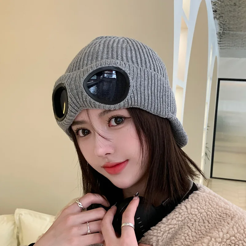 Windproof Winter Cap Velvet Warm Ear Protection Woolen Knit Hat Eyewear Fashion Hundred Hat Women