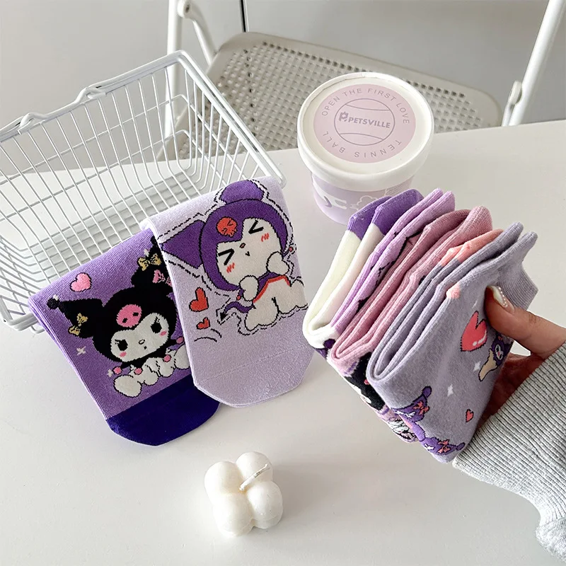 5pairs Sanrio socks cute cartoon big kids cotton socks anime Kuromi sweet girls short socks