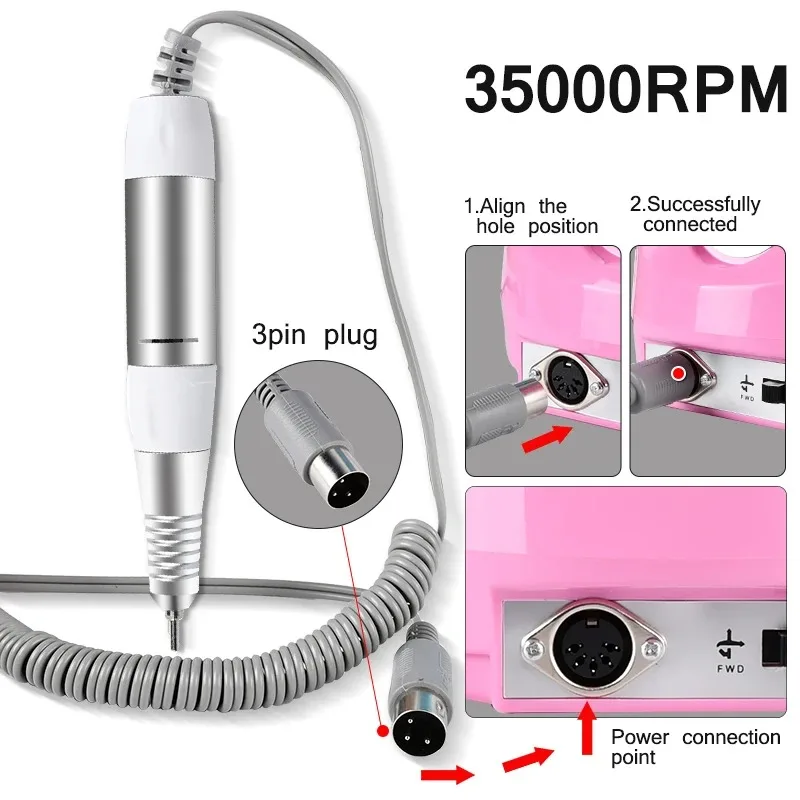Electric Nail Drill Pen Handle File Polish Grind Machine Handpiece Manicure Pedicure Tool DC & 3 PIN PLUG Nail Drill Accessories image 4