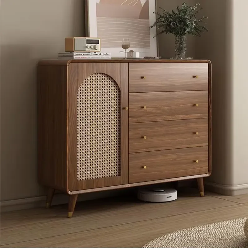All-Solid Wood Chinese-Style Storage Cabinet Woven Rattan Multi-Layer Drawer-Style Chest Drawers New for Bedroom Living Room