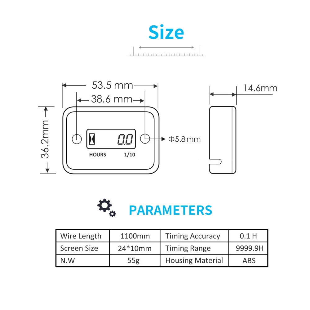 Inductive Timer Waterproof Motorcycle Engine Working Hour Meter Lcd Display Digital Time Gause for Atv Boat Moto instrument