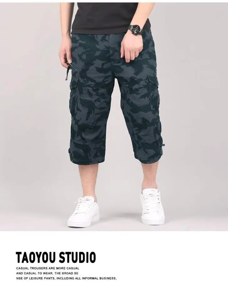Herren Cargo-Shorts, Sommer, lockere Freizeithose, elastische Taille, große Größe, Outdoor-Jogging-Jogginghose, Trend, mehrere Taschen – Detail 15
