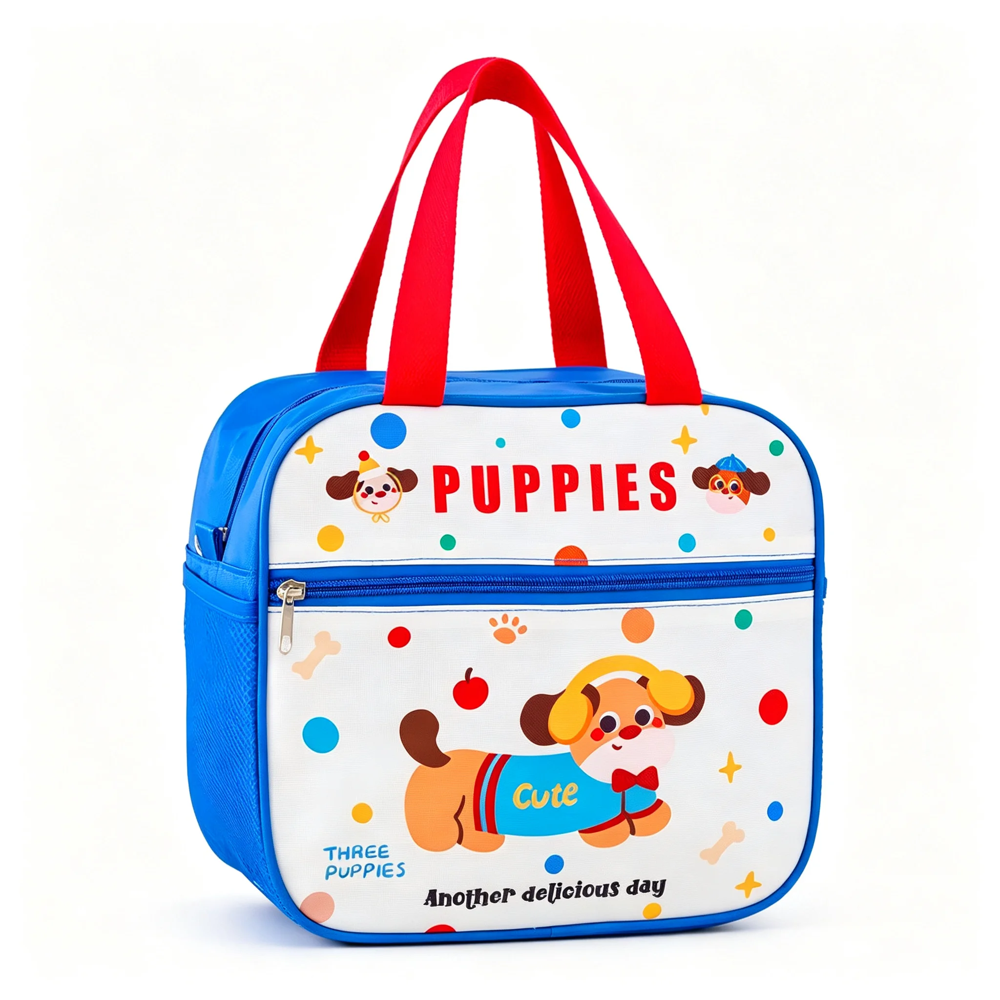 Purple Pink Cat Sky Blue Brown Dog Cute Cartoon Insulated Lunch Bag Kids Large Waterproof Thermal Bento Tote Handbag School