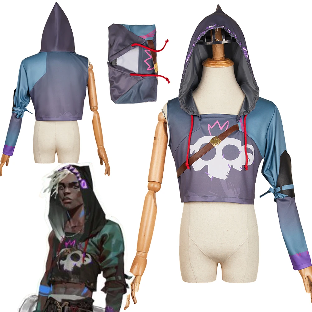 Arcane Jinx Ekko Cosplay Fantasia Costume Monkey Graffiti Hoodie T-shirt Disguise For Female Male Adult Halloween Carnival Suit