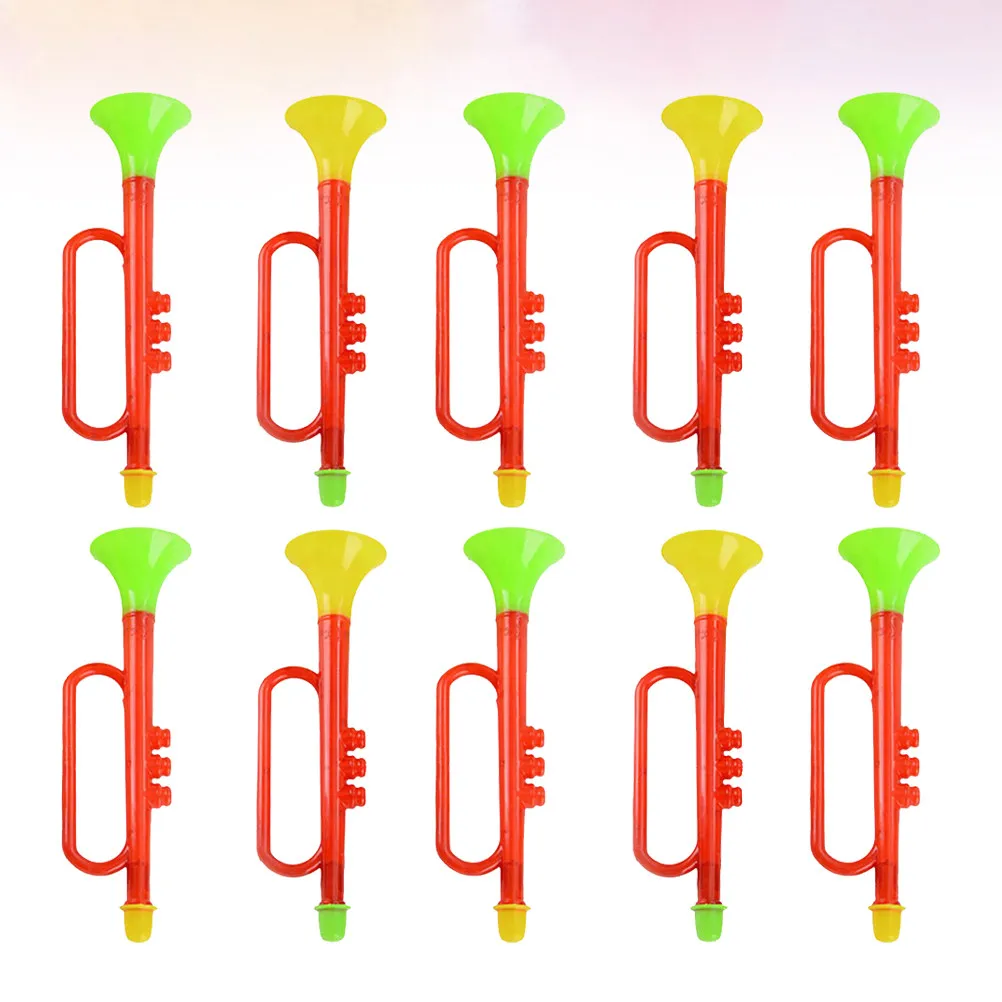10Pcs Kids Trumpet Musical Instrument Smooth Plastic Material Fun Educational Tool for Music Learning Bright Cartoon Design