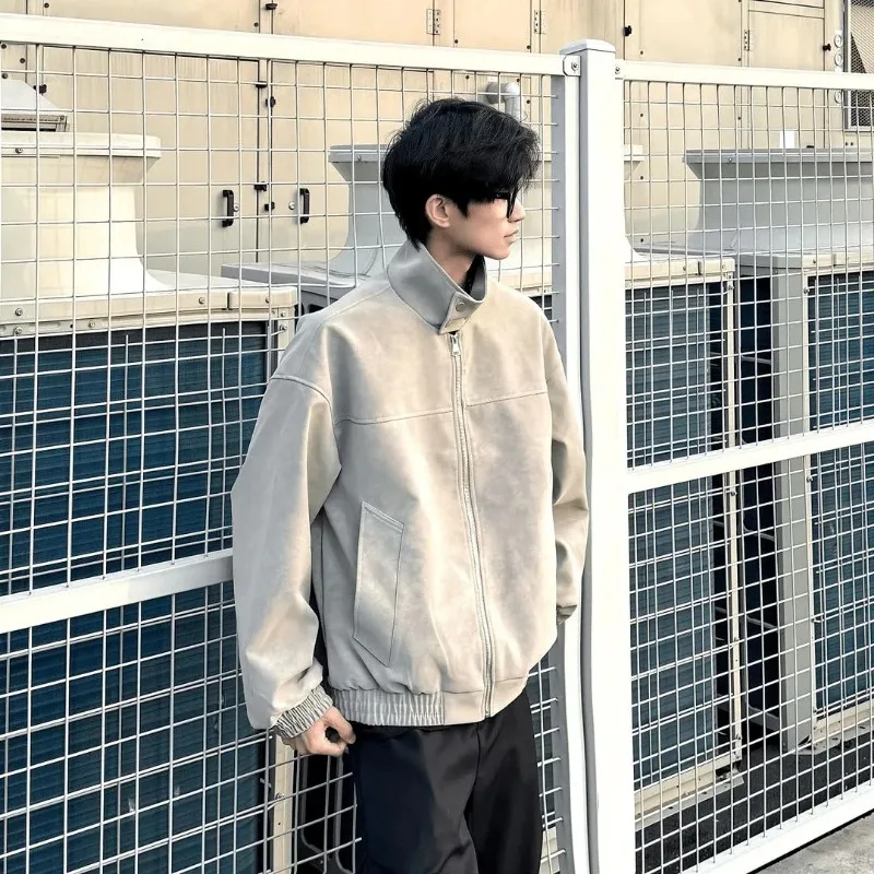 

Осенне-зимняя кожаная куртка из искусственной кожи с воротником-стойкой в американском стиле ретро, свободные универсальные повседневные пальто