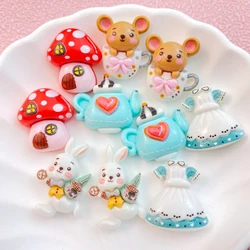 10Pcs New Cute Cartoon Mushrooms, Mice, Rabbits, Teapots Series Flat Back Resin Cabochons Scrapbooking DIY Jewelry Craft Decorat