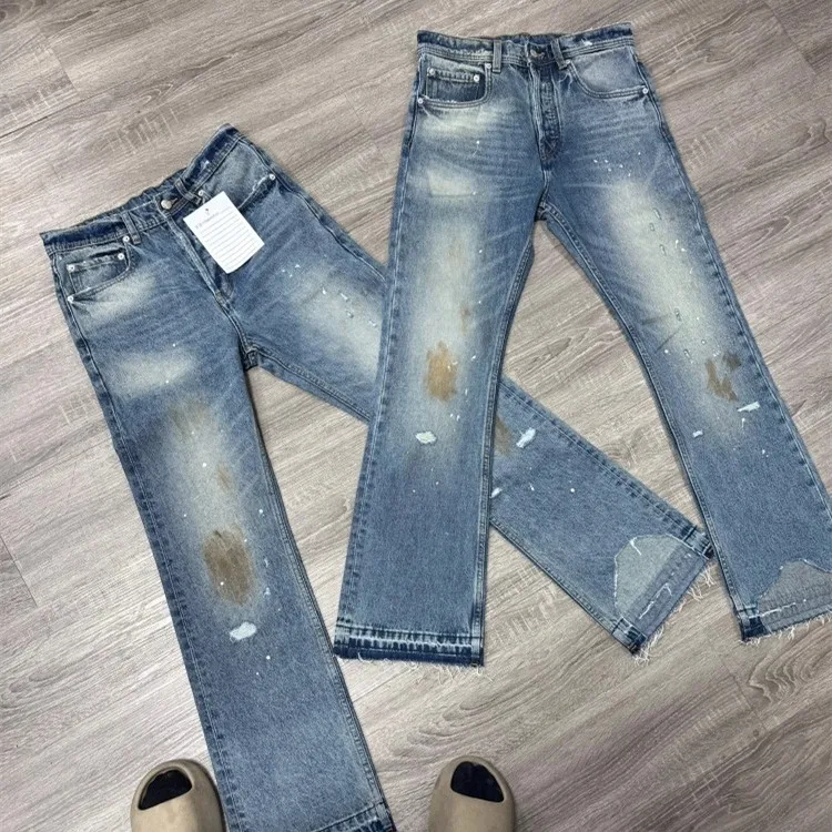 

SUDA Men's Distred Jeans Micro Flared Mud Dye Waed Rustic Sle mid Waist Cotton Polyester Blend Breathable Comfortable