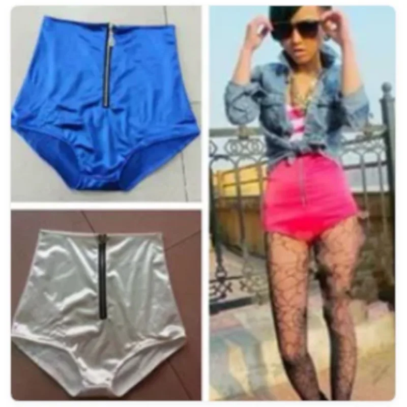 Women Glossy Satin High Waist Wrap Hip Zipper Sexy Shorts Singer DS Stage Performance Clothing Jazz Leading Dance Nightclub