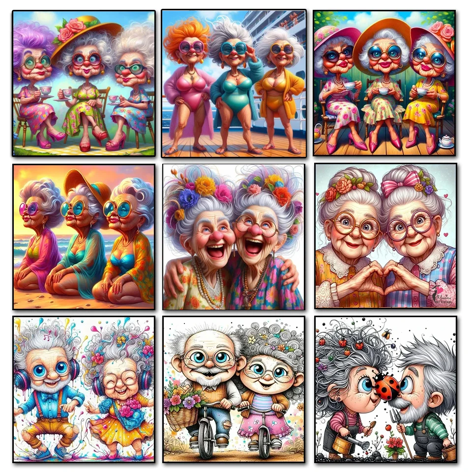 Happy Grandma Vacation DIY Diamond Painting New 2024 Full Diamond Embroidery Mosaic Old Friends Swimwear Party For Home Decor