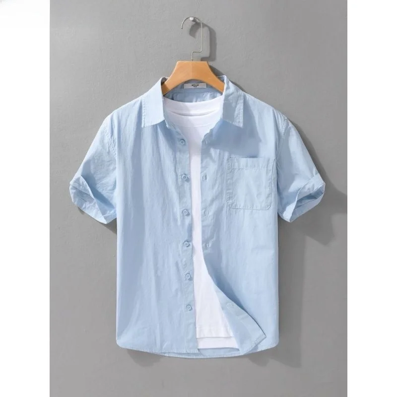 Csa Casual Masculina de Aodão para o Verão, Leve, de Manga Curta, Casual de Negócios, Versátil, Ajuste Solto, Moda Mascu...